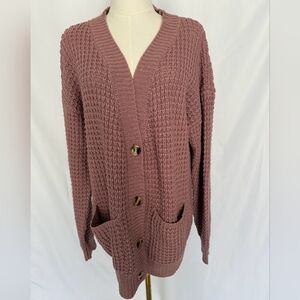​Zenana Outfitters Waffle Knit Button-Up Cardigan - Mauve XL